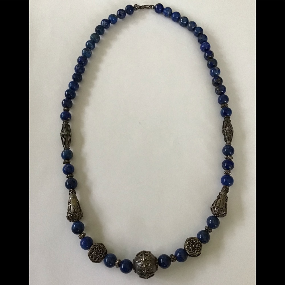 Olde Silver Lapis Hand Craft Beads Necklace
